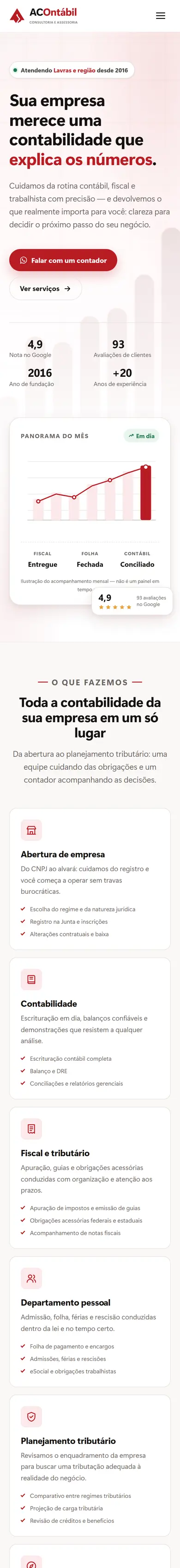 Site da ACOntábil rolando no celular