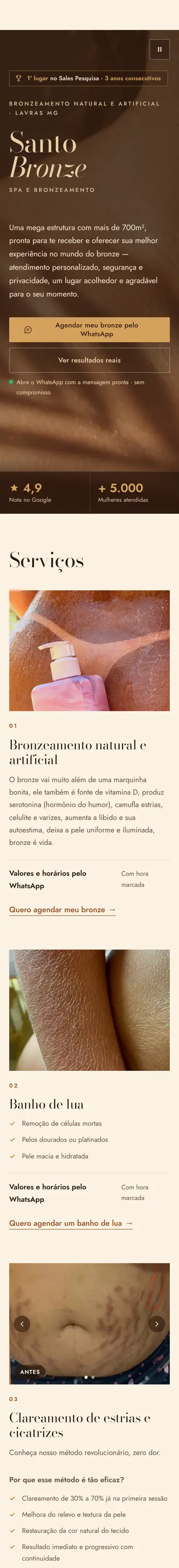 Site da Santo Bronze rolando no celular